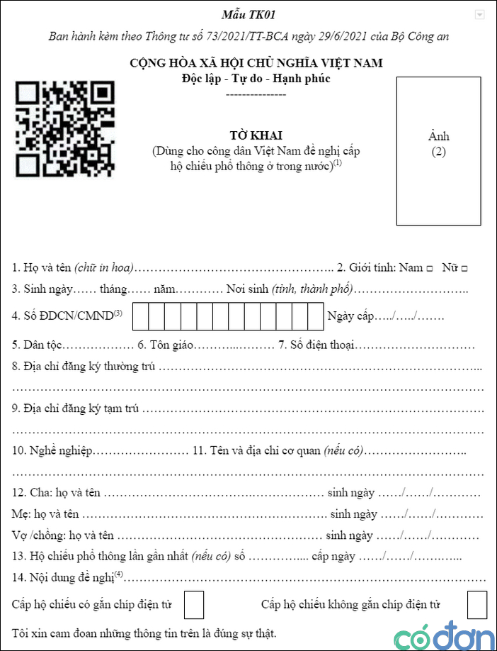 to khai de nghi cap ho chieu pho thong kem cach ghi 2