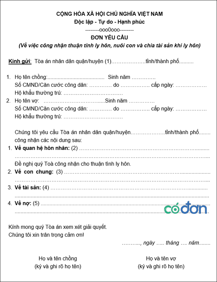 mua don xin ly hon o dau co duoc viet tay don xin ly hon khong 3