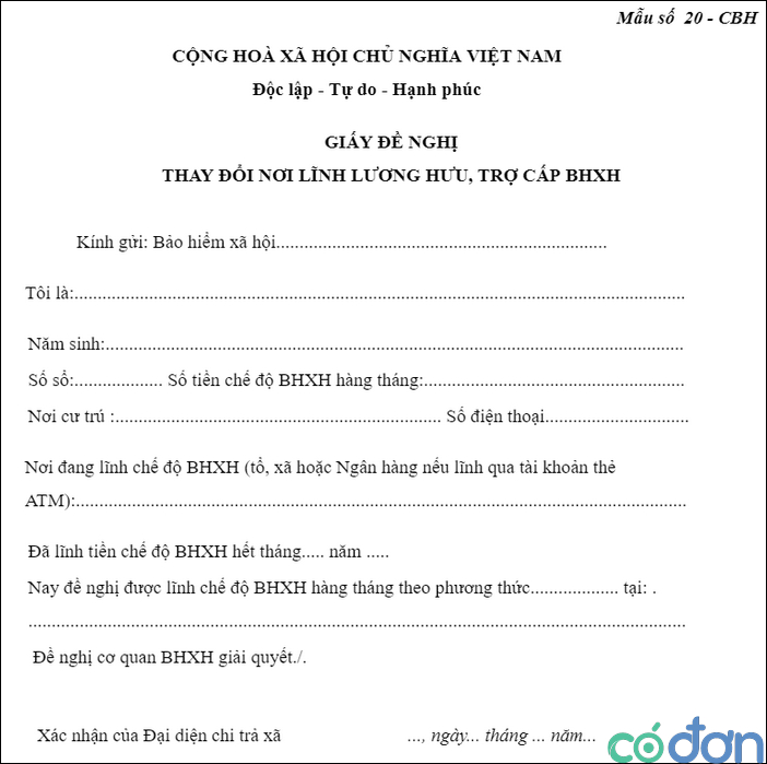 giay de nghi thay doi noi linh luong huu tro cap bhxh mau 20 cbh 2