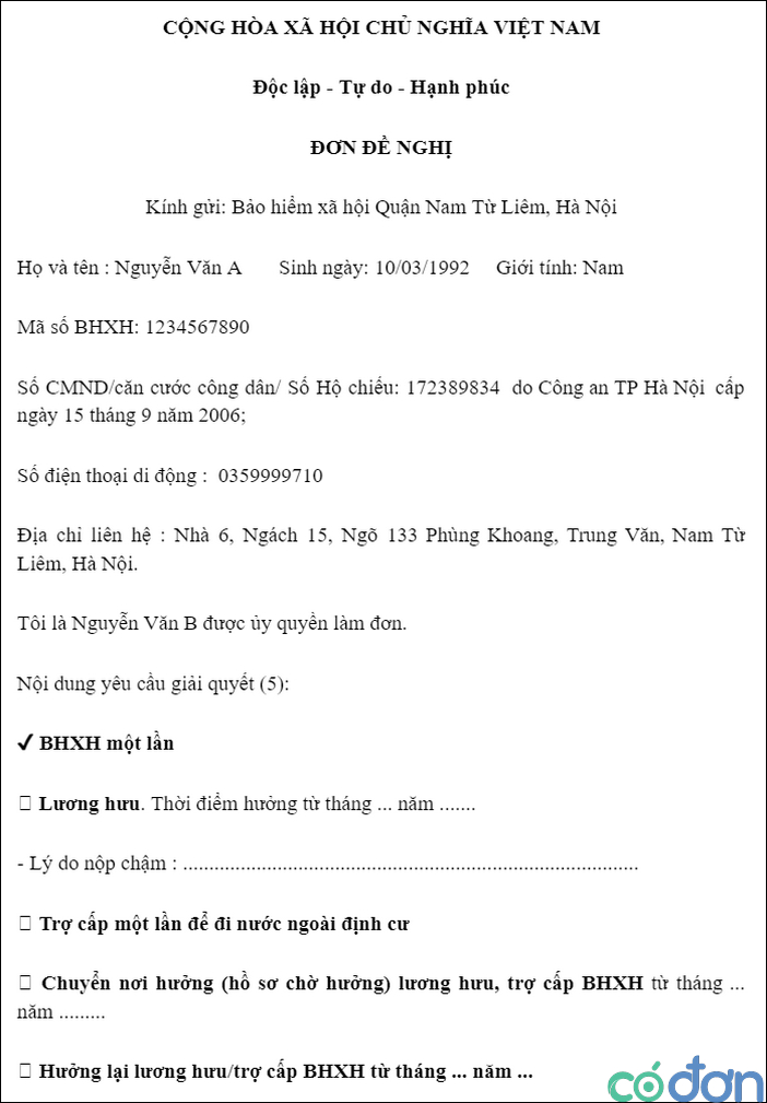 don de nghi huong tro cap bhxh 1 lan 2