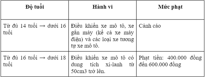 muc phat doi voi nguoi chua du tuoi lai xe mo to xe gan may 2
